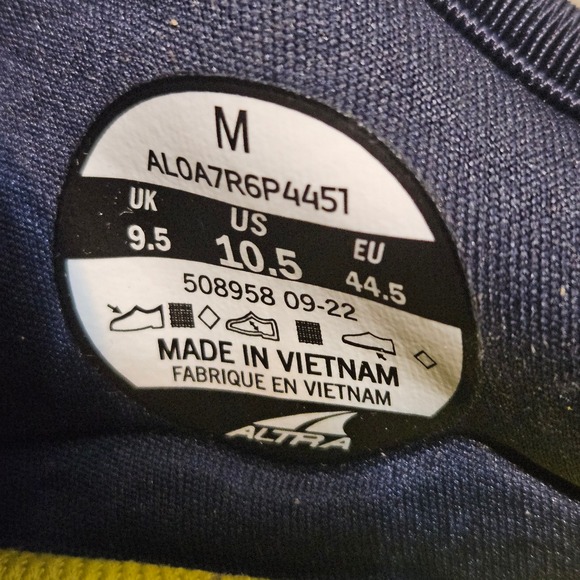 Altra Olympus 5 Men's Running Shoes Blue Yellow AL0A7R6P4451 Size 10.5 - Picture 9 of 10